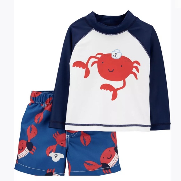 Carter's Other - Carter’s Rashguard & Trunks Swim Set Crab 2 Piece Swim Set Sz 12 Months